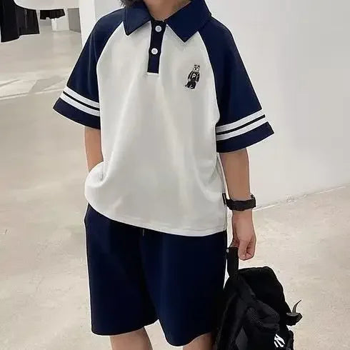Summer Spring Suit for Boy Children's Clothes Outfit Set Polo Shirt Shorts 4 5 6 7 8 9 10 11 12 13 14 15 Years Kids Up and Down
