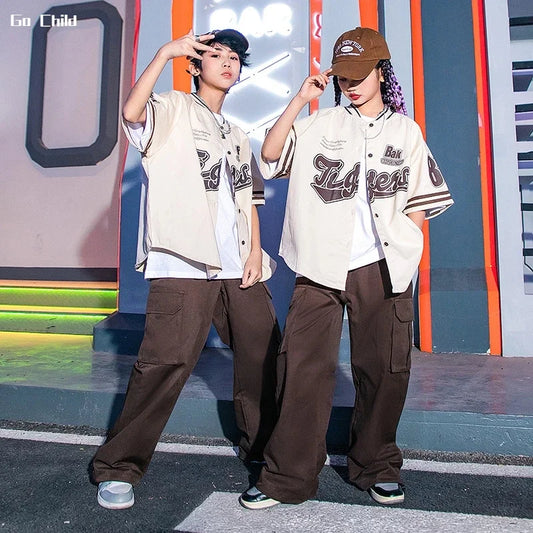 Girls Hip Hop Cool Shirt Costumes Boys Street Dance Cargo Pants Child Baseball Jacket Streetwear Kids Jazz Joggers Clothes Sets