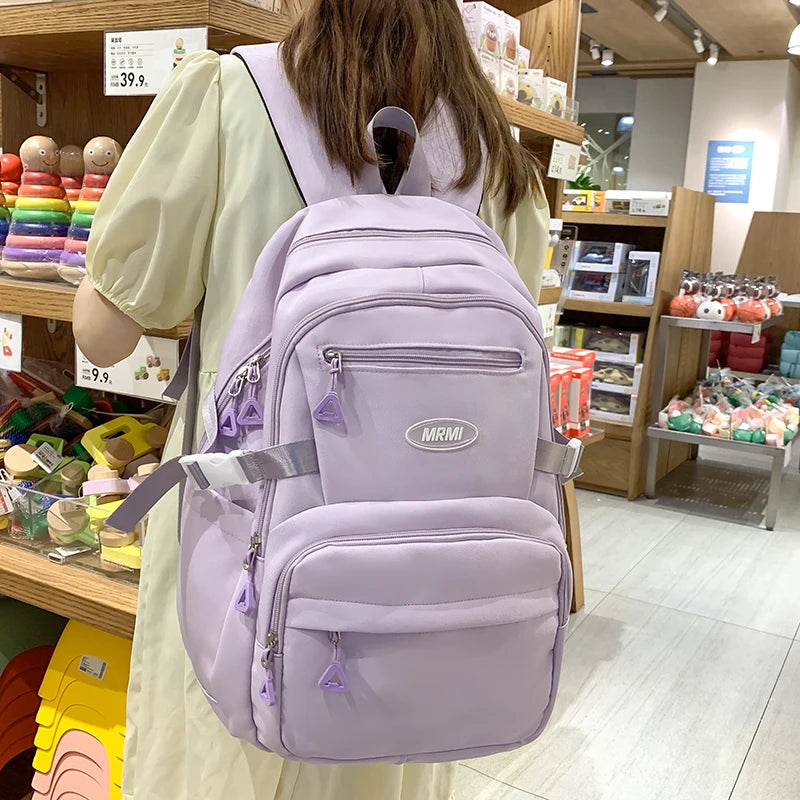 Solid Color Women Backpack Multi Pocket School Bags For Teenage Girls Anti Theft Laptop Backpack Unisex Casual Travel Bag