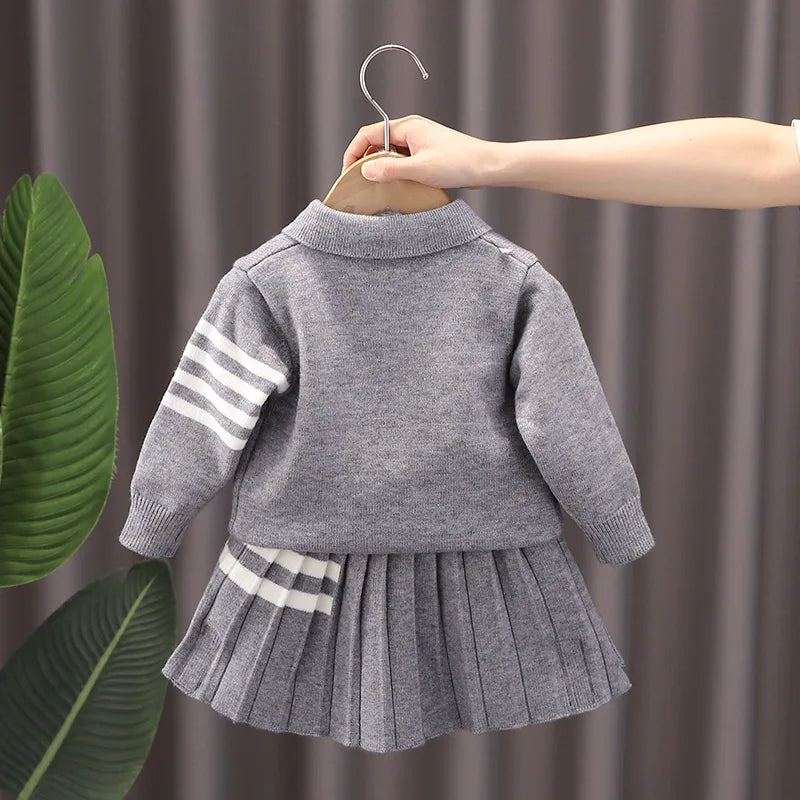 Autumn Sets Baby Girl Clothes School Uniform Children Costume Kids Suit Preppy Striped Sweater Skirt Clothes for Girl 1-8 Years
