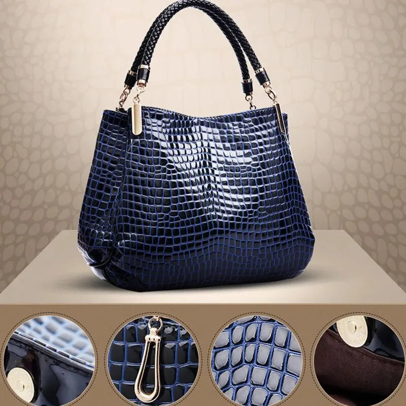 Women's Bag Large Capacity Tote Daily Commute Women's Shoulder Bag Crocodile Print Bright Face Handbag