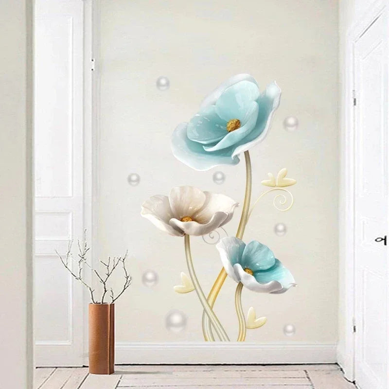 Blue Lotus Wall Stickers DIY Decoration Living Room Home Decor Flowers Wall Decals Bedroom Art Design