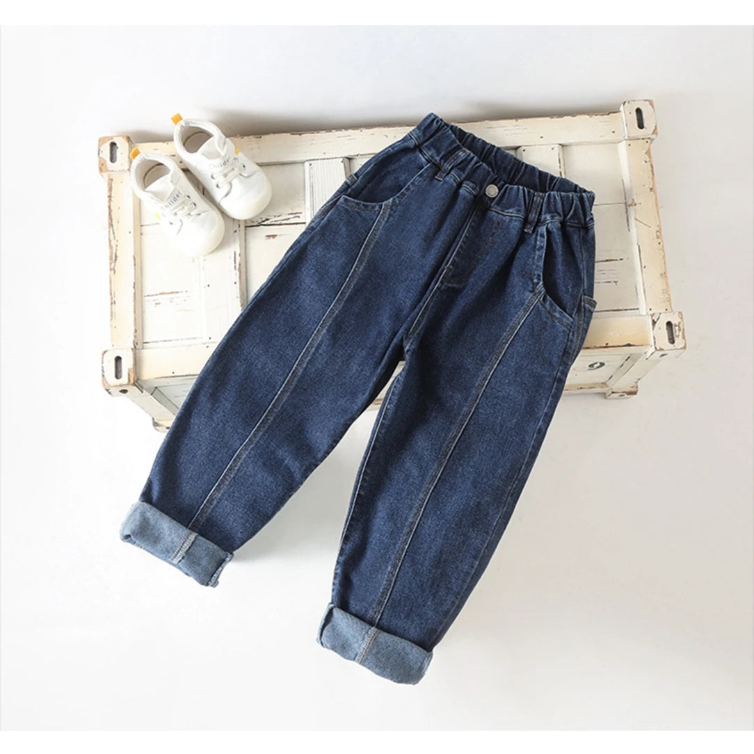 Boys 3-14 Years Jeans Kids Blue Fashion Plain Pants Denim Trousers Kids Clothes