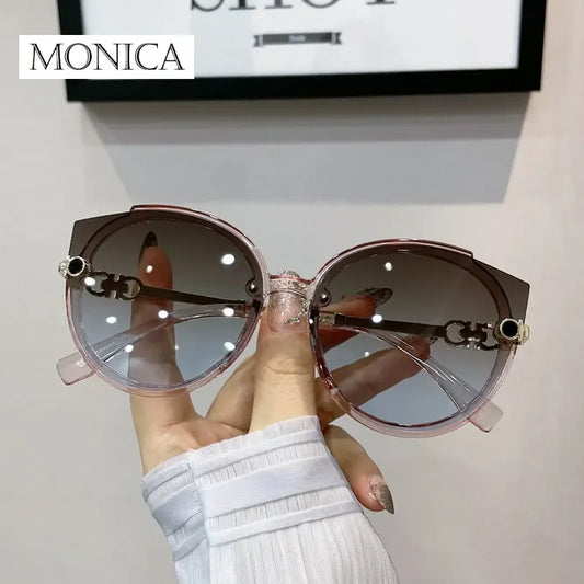 New Vintage Cat Eye Round Sunglasses Women's Korean Version Metal Rimless Gradient Sun Glasses Luxury Shades UV400 очки