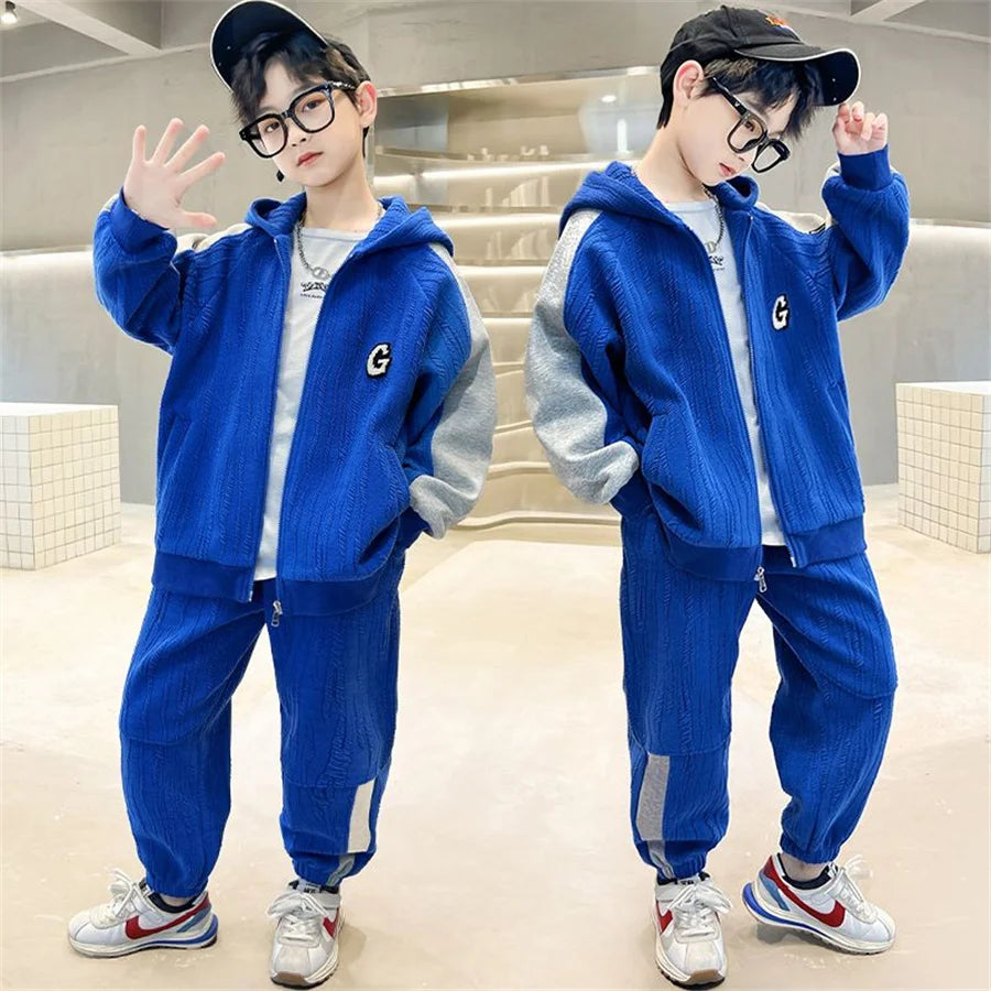 Spring Autumn Children Casual Clothes Suit big Boys Zipper Jacket + Pants 2pcs/sets Kids Toddler Suit Teen Tracksuits