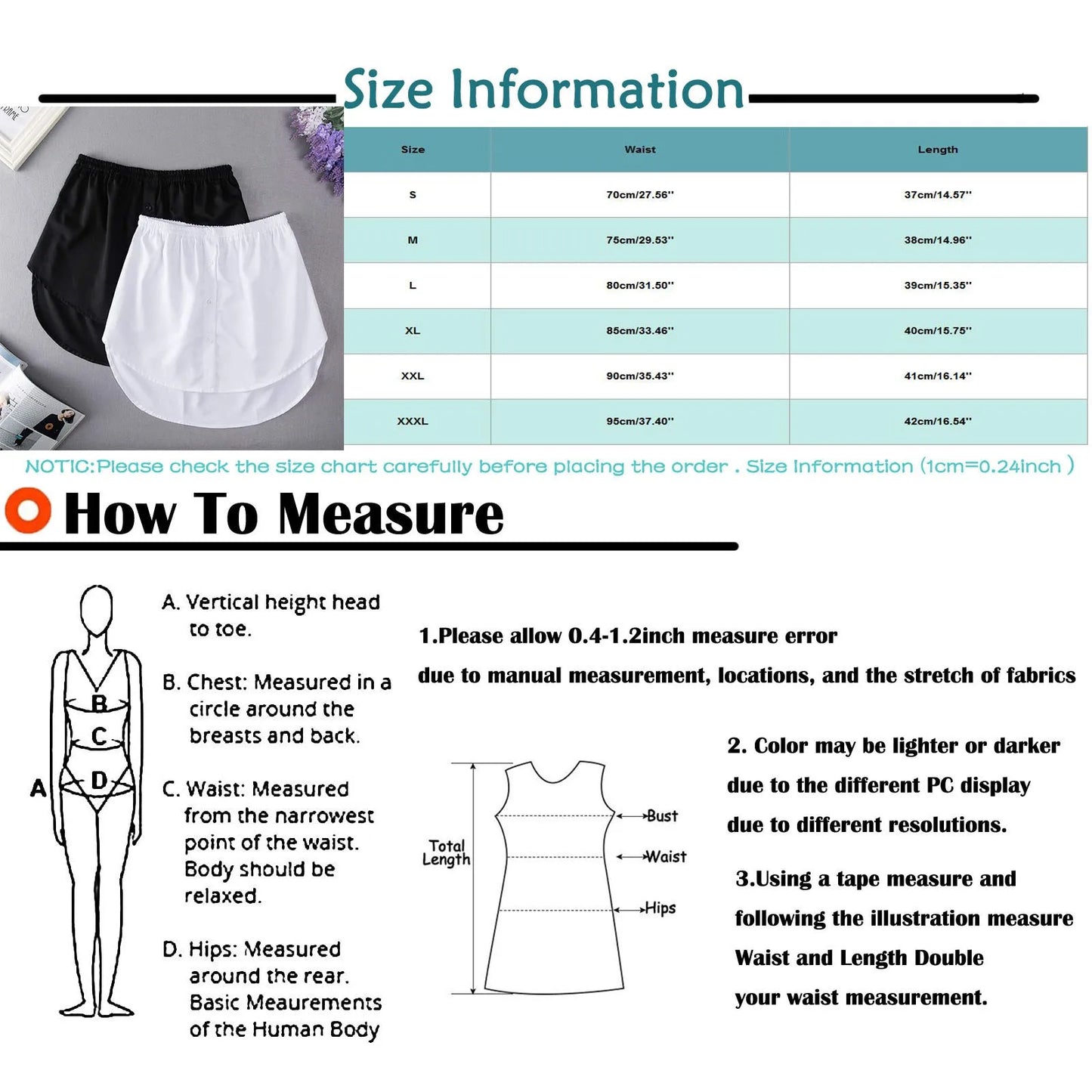 Women Fake Shirt Hem Detachable Underskirt Irregular Skirt Blouse Hem Extender Mini Skirt Layered Inner Layer