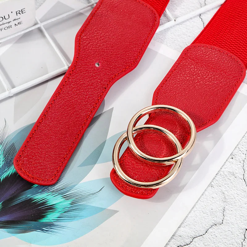 New Elastic Wide Women Belt Golden Shuang Huan Kou Girdle for The Ladies Shirt Sweater Dress Decoration Strap