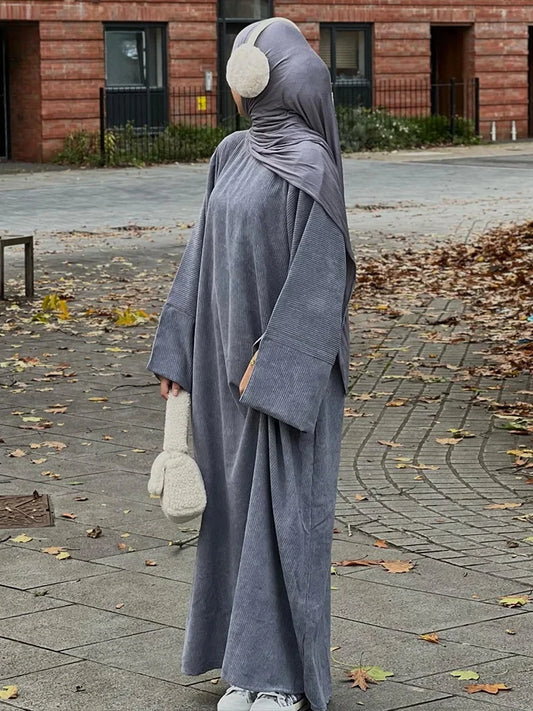 Corduroy Abaya Winter Muslim Warm Long Dresses Abayas for Women Dubai Luxury Modest Turkish Islamic Clothing Kaftan Hijab Dress