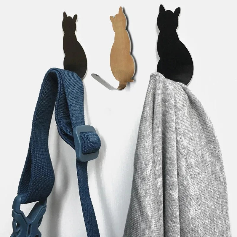 Cat Pattern2pcs  Self Adhesive Hooks Storage Holder for Bathroom Kitchen Hanger Stick on Wall Hanging Door Clothes Towel Racks