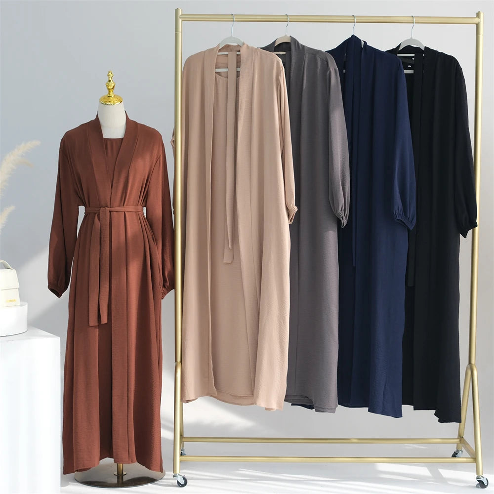 Women Open Abaya Kaftan Dubai Turkey 2 Piece Muslim's Set Luxury Islam Robe African Dress Kimono Morocco Clothing Caftan Fashion