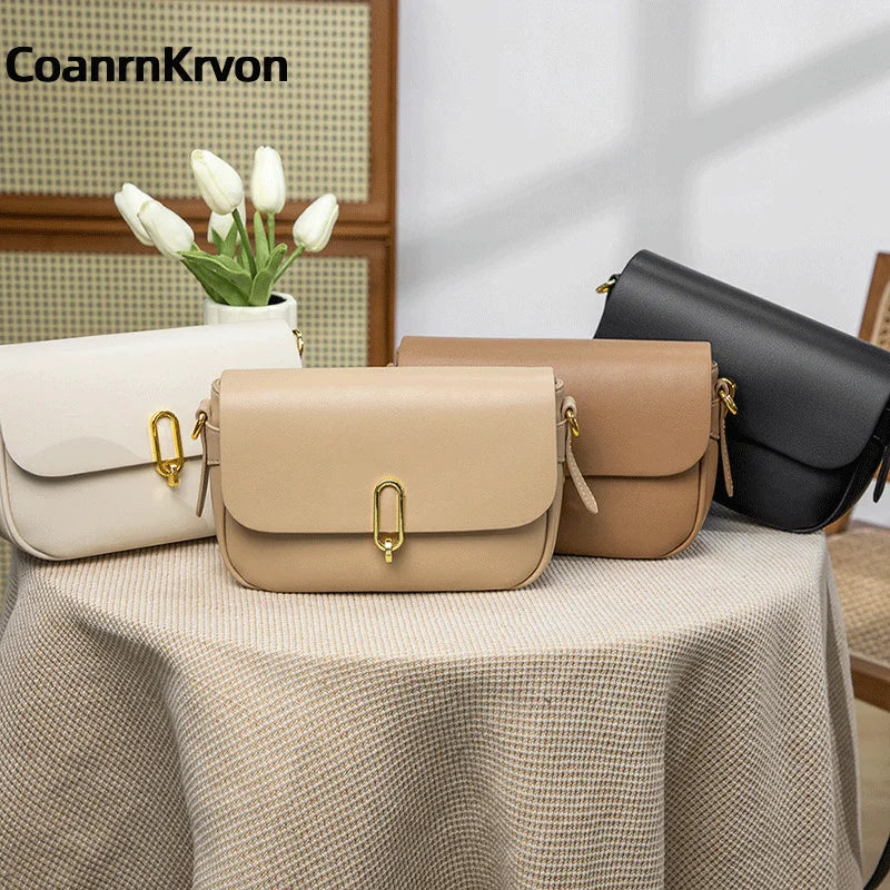 Ladies Fashion Satchel Soft Leather Shoulder Bag Flap Bag Luxury Crossbody Bag Famous Pure Color Shoulder Bag Fashionable Commut