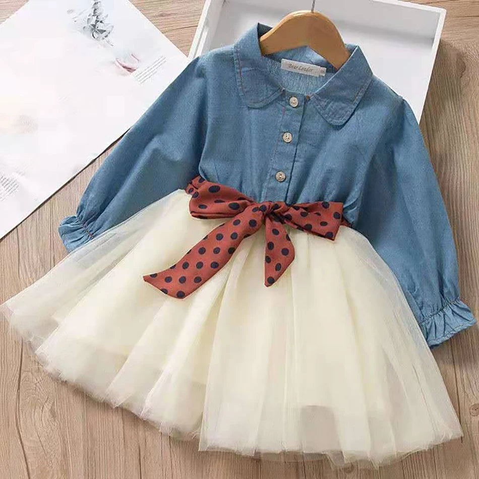 Girl Dresses Long Sleeve Denim Dress For Girls Clothing Tutu Ball Gown Party Dress Spring Autumn Baby Clothes