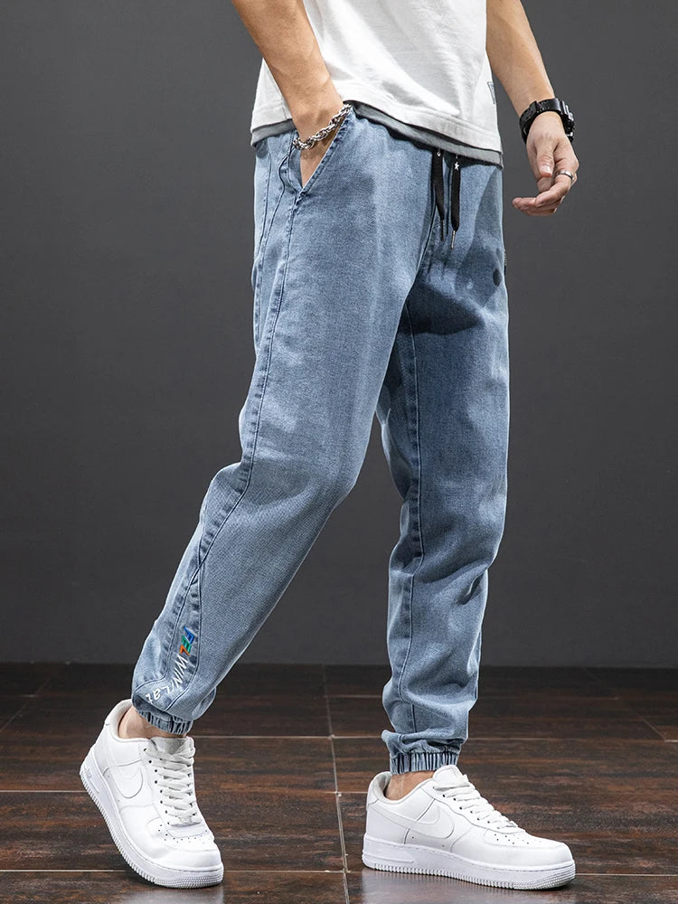Black Blue Cargo Jeans Men Streetwear Denim Jogger Pants Men Baggy Harem Jean Trousers Plus Size