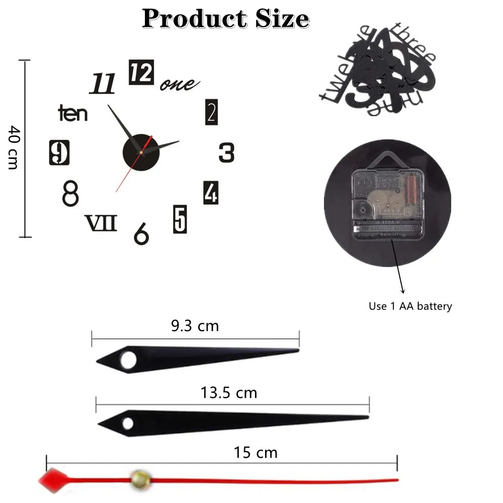 New 3D Roman Numeral Acrylic Mirror Wall Clock Sticker Fashion DIY Quartz Clocks Watch Home Decoration Living Room Stickers