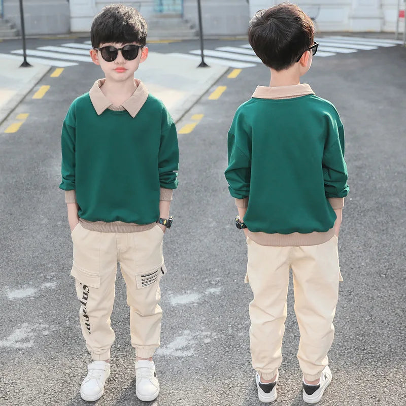 Spring Autumn Long Sleeve Boys Tracksuit Casual Letters Children Clothes Sweater+Trousers 2Pcs Suit Kid Set