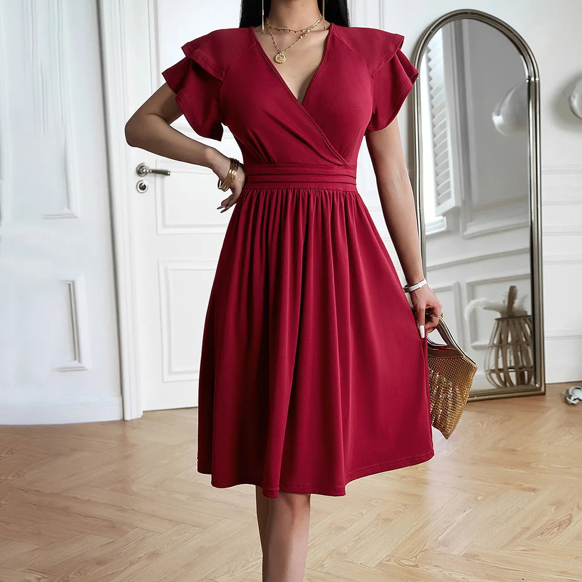 Dress Spring/Summer Elegant Elegant V-neck Mid Length Dress