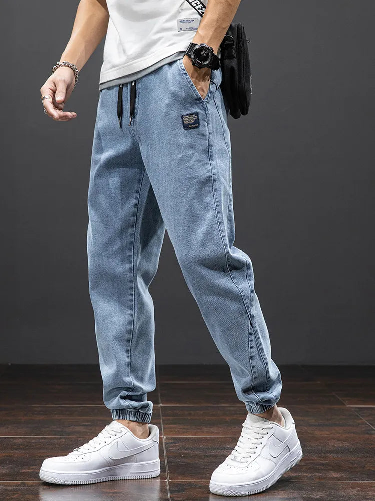 Black Blue Cargo Jeans Men Streetwear Denim Jogger Pants Men Baggy Harem Jean Trousers Plus Size