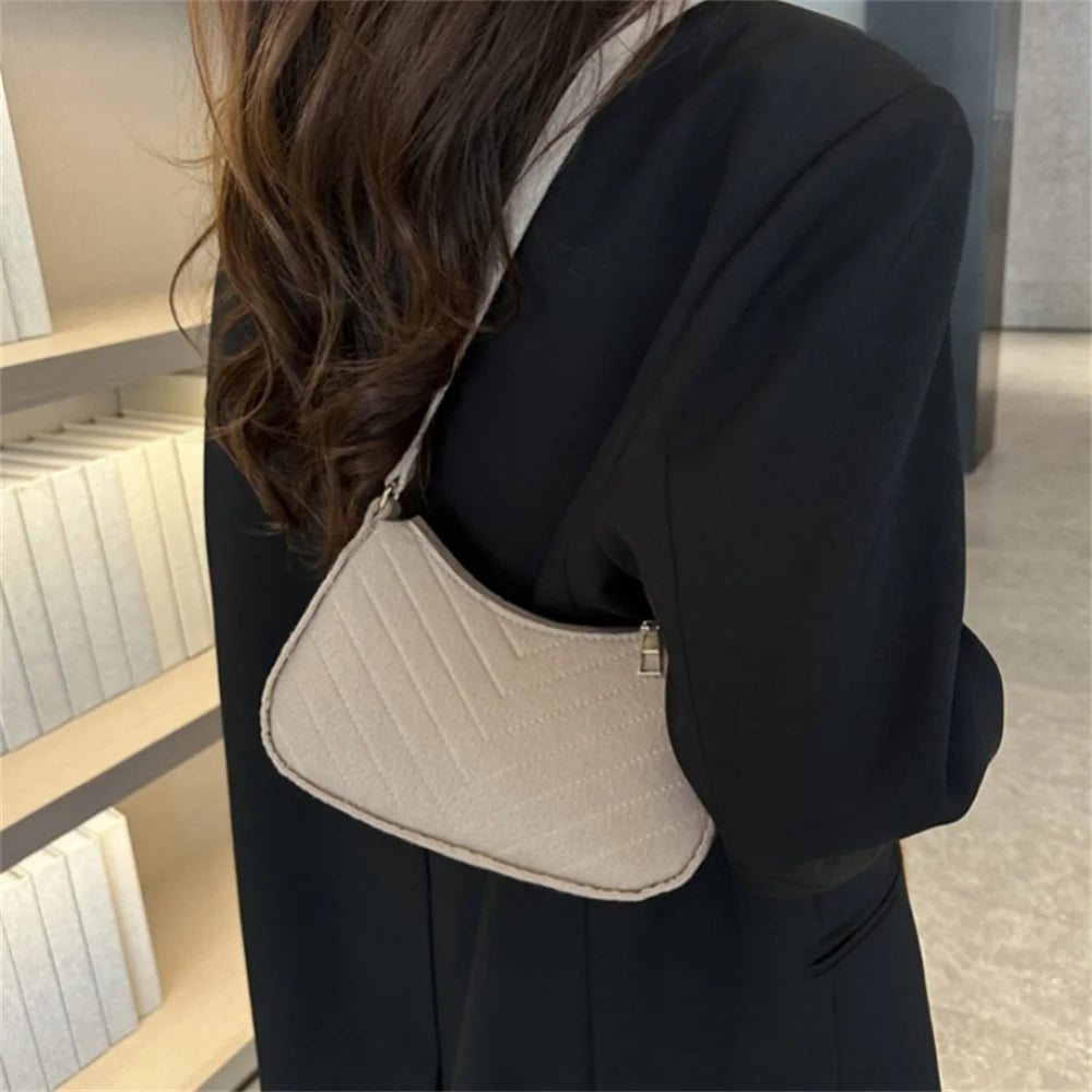 Felt Mini Shoulder Bags for Women Women's Underarm Bags Texture Solid Color Casual Handbags Female Light Weigh Bag Pouch