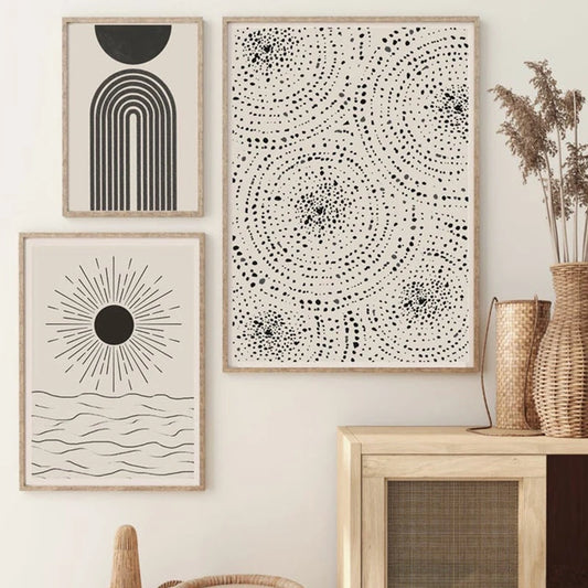 Sun Circle Minimalist Line Print Wall Art Poster Abstract Black White Canvas Decorative Picture Nordic Paintings for Living Room