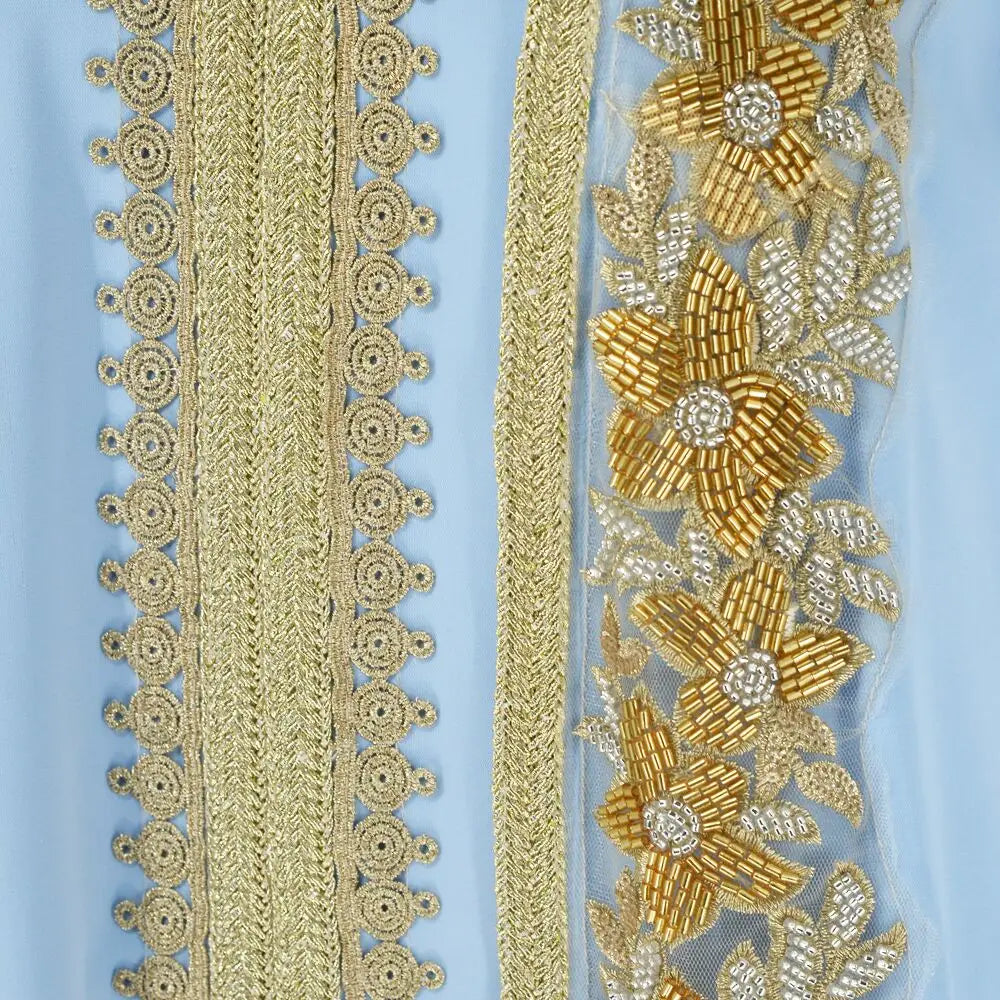 Formal Dresses Abaya With Belt For Women Turkey 2 Pieces Set Muslim Moroccan Caftan Kaftan Beaded Print Abaya For Wedding Party