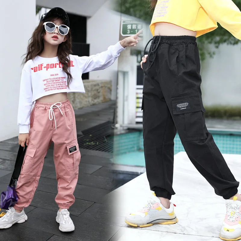 Kids Girls Sports Pants Fashion Pure Color Casual Cargo Pants For Teenage Boys Jogger Pants Children Trousers