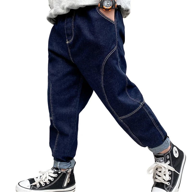 Blue Plain Loose Kids Jeans 3-14 Years  for Boy Trendy Trousers Denim Pants Kids Clothes 4 5 6 7 8 10 12 14 Years Old