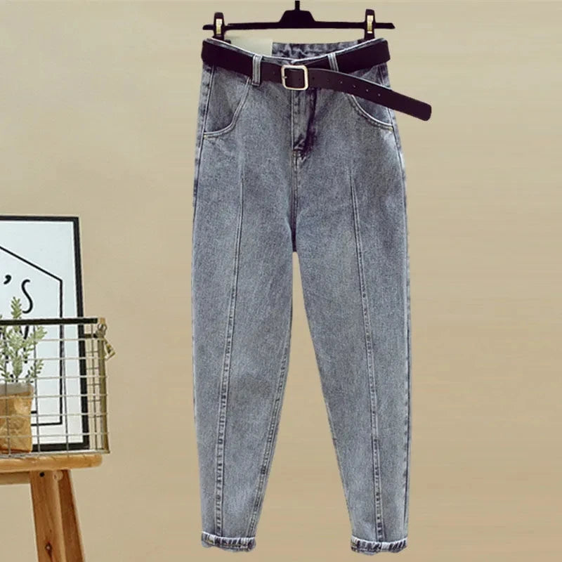 Style Elegant Women's Pants Set Loose Casual Chiffon Shirt Pierced Jeans Two-piece Set Outfits