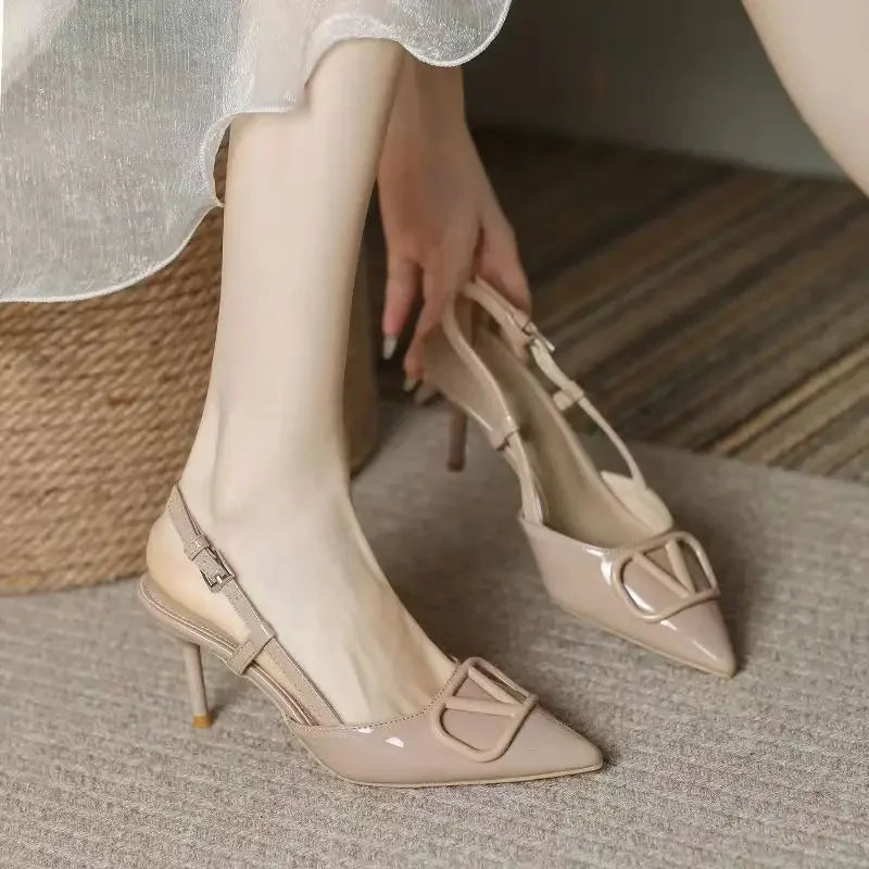 Ladies Shoes Brand Buckle Strap Women's Sandals Slingbacks Pointed Toe Thin Heels Ladies Pumps Party Heeled Sandals Women