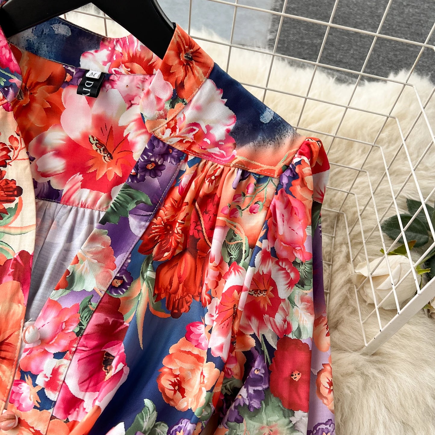 Spring Women'S Clothing  Elegant V-Neck Long Skirt Floral Print Dress Large Hem Party Formal Maxi Dress Vestidos
