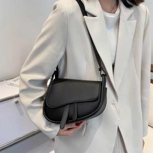 Women Saddle Bag Leather High Quality Handbag Solid Color Luxury Shoulder Bag Lady Casual Exquisite Messenger Bag