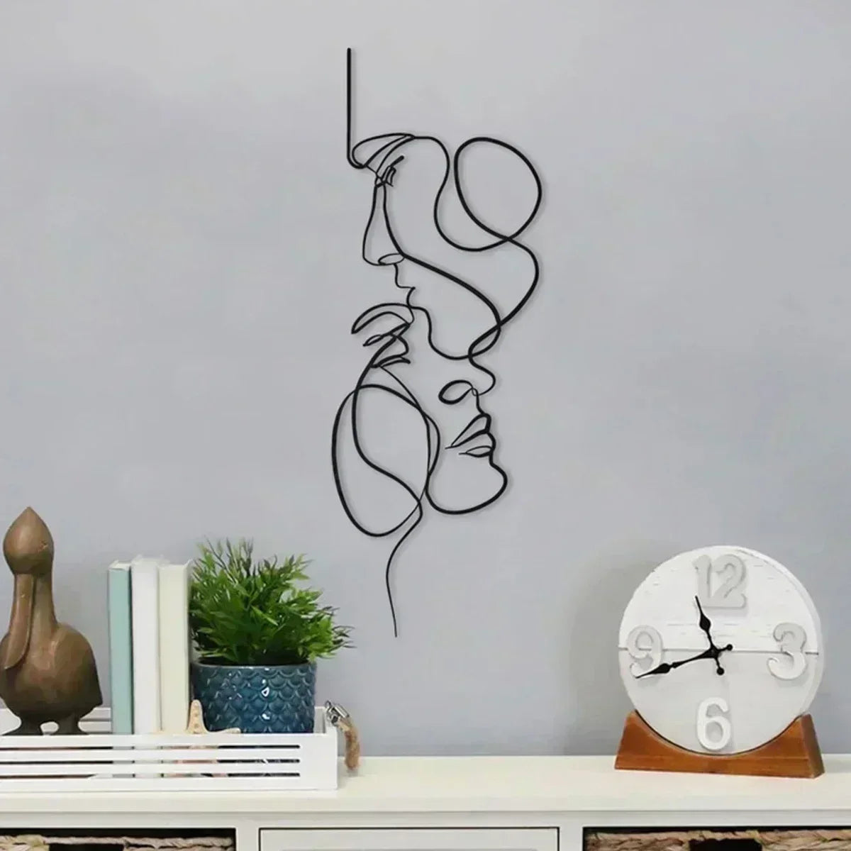 Metal Wall Art Minimalist Facial Line Wall Hanging Decor Abstract Iron Wall Sculpture Modern Black Home Decoration Crafts