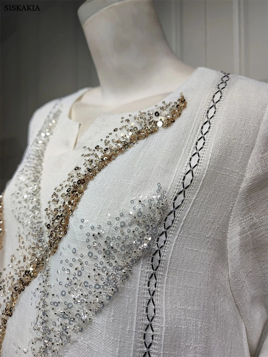 Abaya Luxury Evening Dress Woman For Party Prom Modest Fashion Mesh Sequins Embroidery New in Dresses