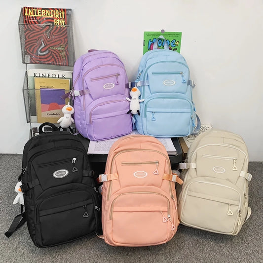 Solid Color Women Backpack Multi Pocket School Bags For Teenage Girls Anti Theft Laptop Backpack Unisex Casual Travel Bag