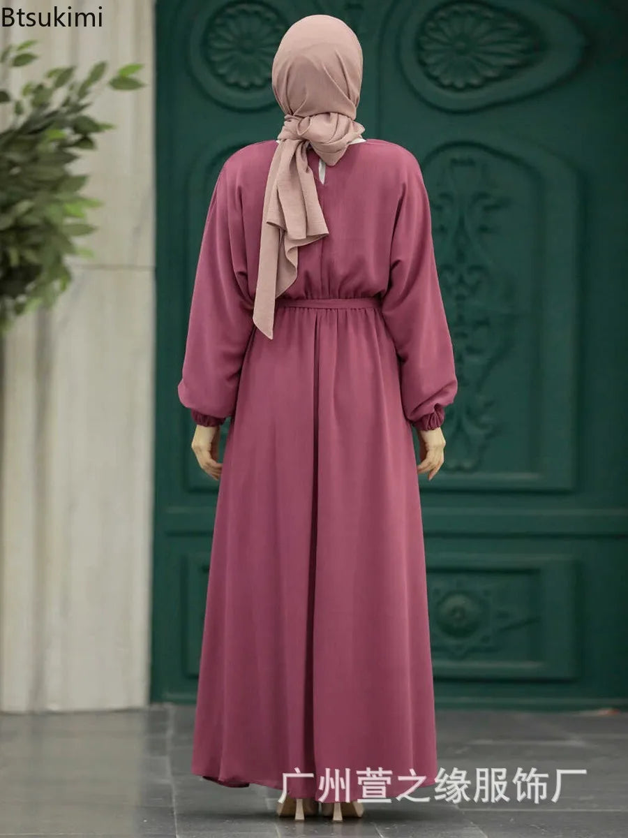 Eid Solid Color Abaya Muslim Maxi Dress for Women Dubai Turkey Kaftan Hijab Dresses Ramadan Abayas Jilbab Arab Modest Robe Femme