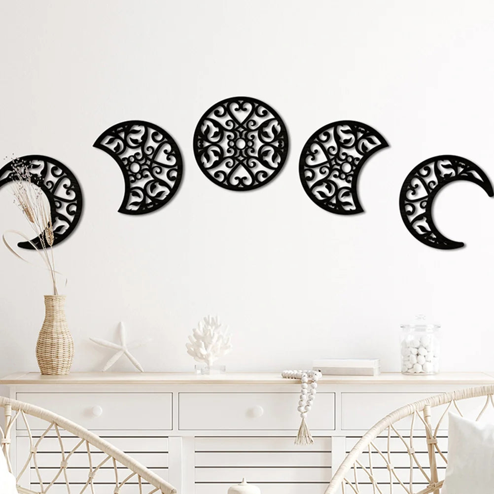 Wall Moon Decor Phase Decoration Wooden Bohemian Wood Hanging Lunar Mandala Nordic Sun Rustic Aesthetic Decorations Farmhouse