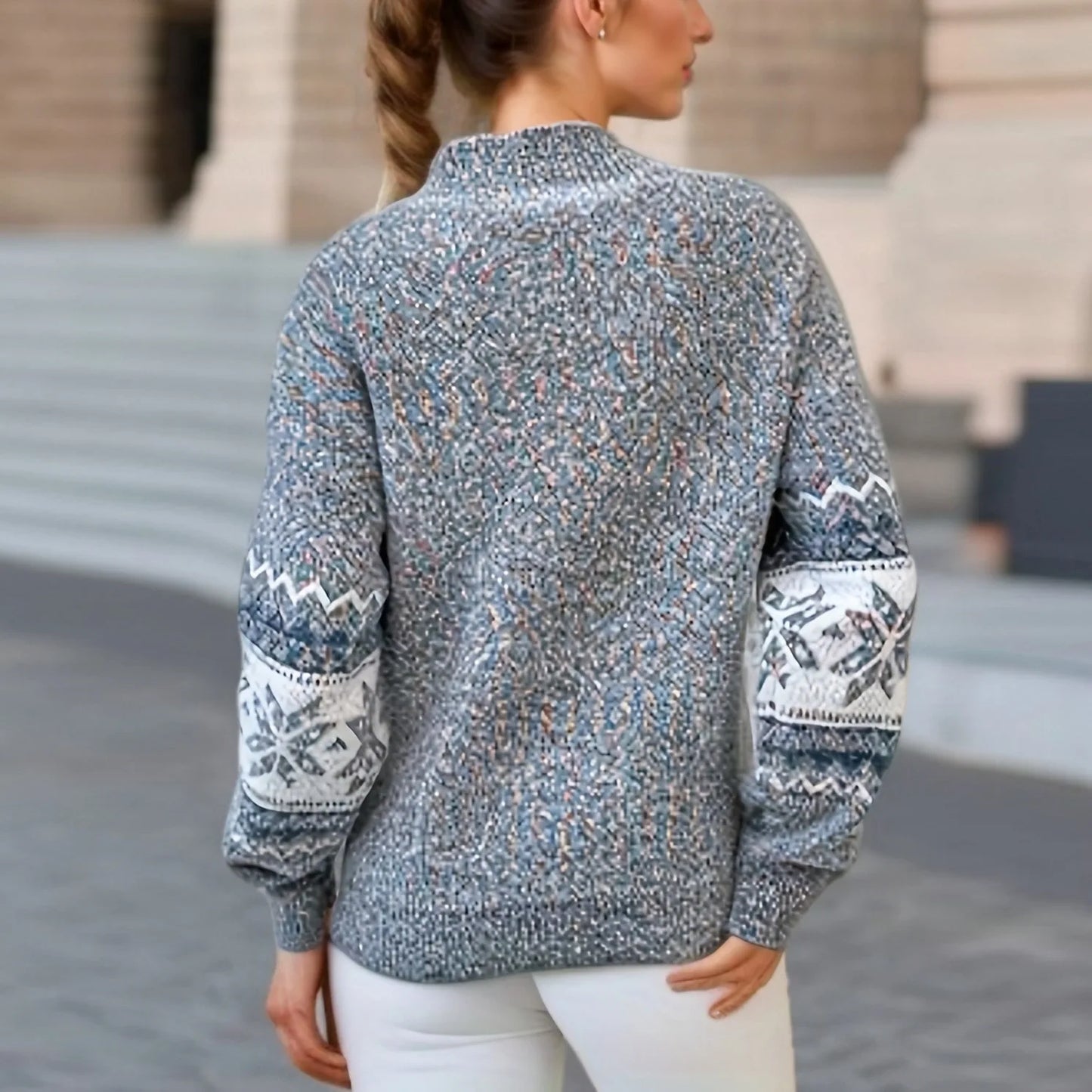 Winter Clothes Women Sweater Snowflake Vintage Loose Jumper Red Long Sleeve Knitted Pullover Holiday Tops