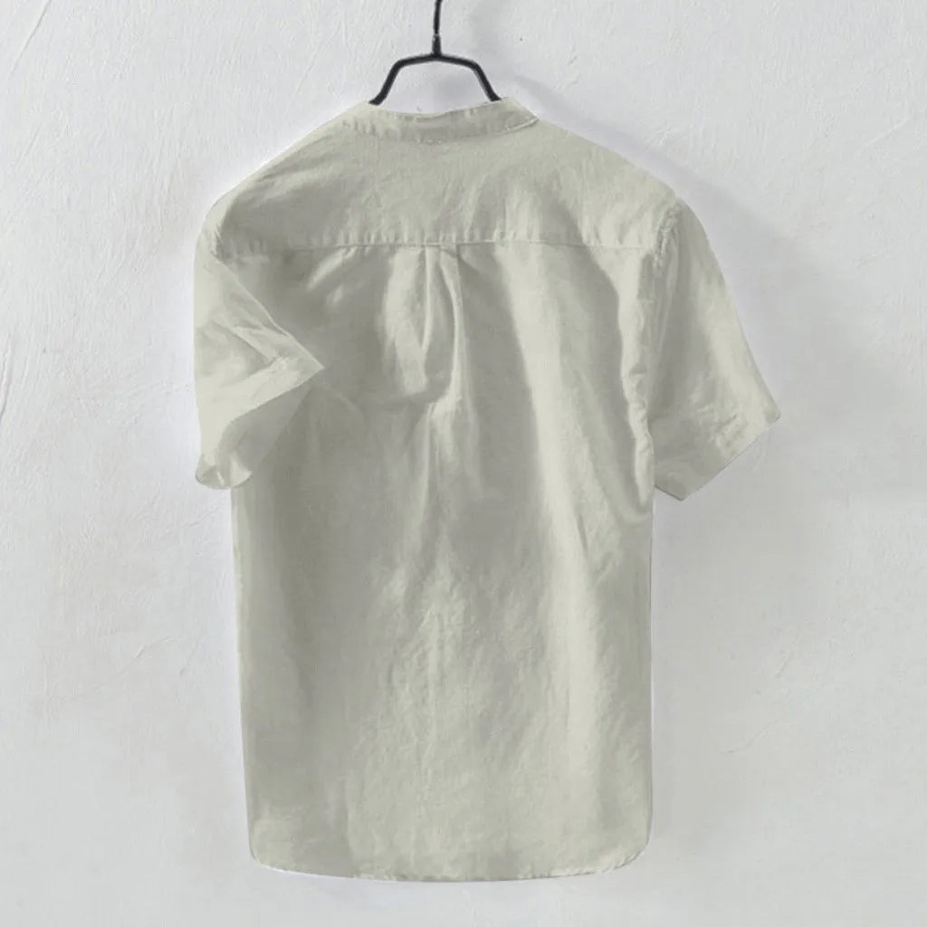 Men's Shirts Summer Baggy Cotton Linen Solid Short Sleeve Shirts For Men Retro Loose Button Up Shirt Blouse Men Chemise Homme