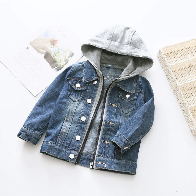 Spring Autumn Fashion 3 4 5 6 8 10  Years Teenager Children Clothing Baby Coat Tops Handsome Kids Boys Hooded Denim Jackets
