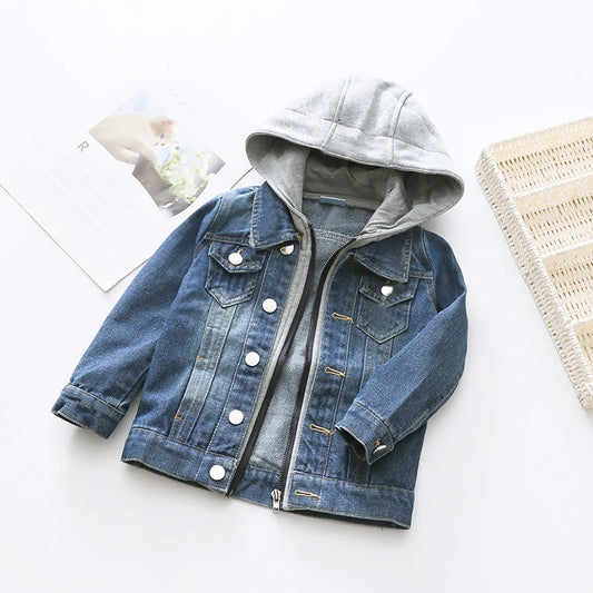 Spring Autumn Fashion 3 4 5 6 8 10  Years Teenager Children Clothing Baby Coat Tops Handsome Kids Boys Hooded Denim Jackets