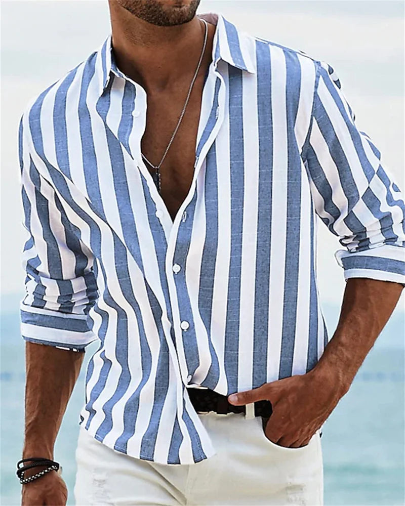 Men's Shirt Long Sleeve Striped Print Top Men Social Luxury Men's Wear Hawaiian Elegant Classic Fashion S-6XL
