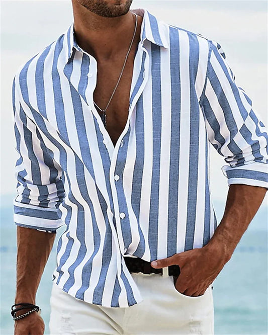 Men's Shirt Long Sleeve Striped Print Top Men Social Luxury Men's Wear Hawaiian Elegant Classic Fashion S-6XL