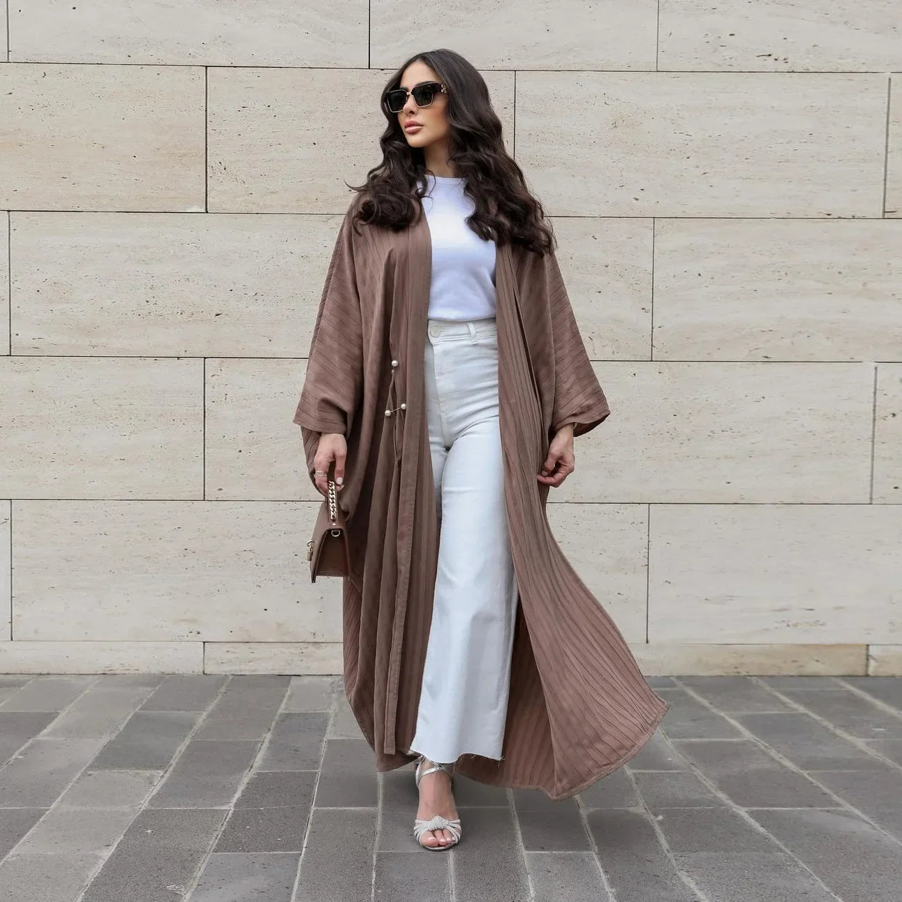 Abaya Cardigan Muslim Coat Open Abayas for Women Stripes Kimono Outwear Islam Modest Outfit Tunic