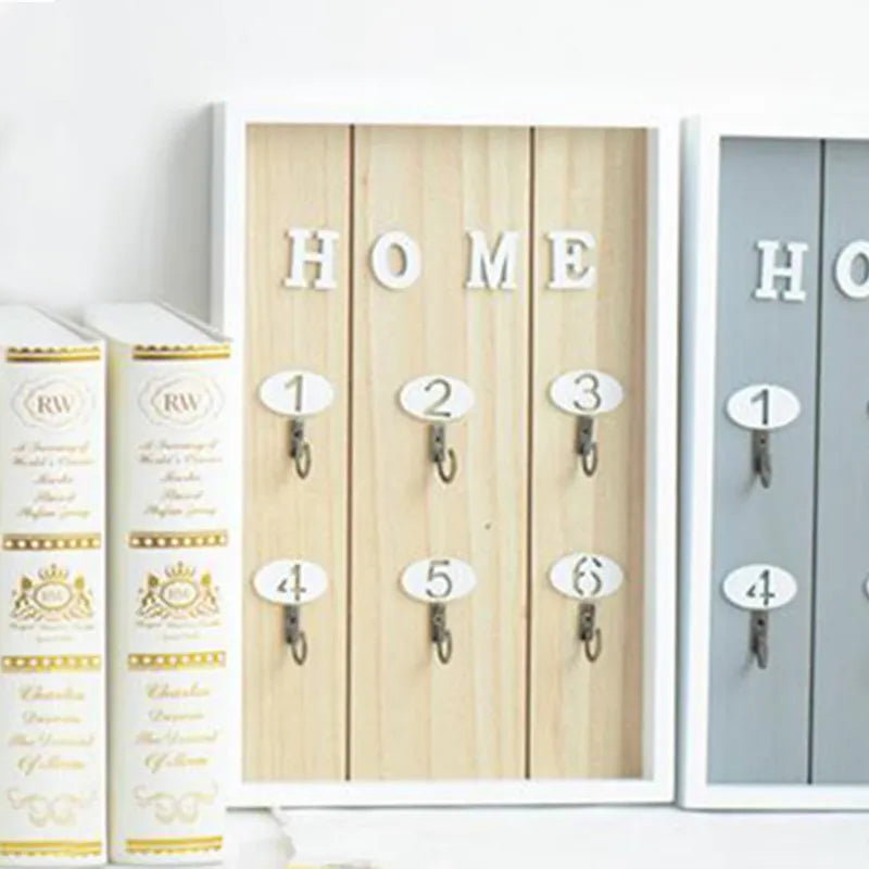 Wooden Key Holder with 6 Hooks for Hanging Keychain decorative Wall Mounted Shelf Home Sundries Organizer Living Room Decoration