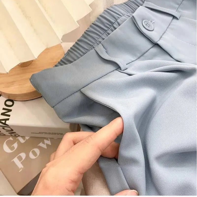 Women Pant Fashion Elastic High Waist Pants Women Loose Straight Black Trouser Female Nine Points Suit Pant Streetwear