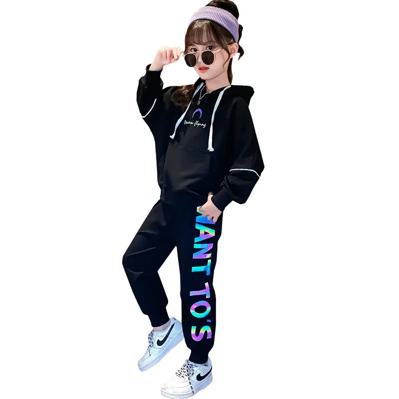 autumn winter teenager kids girl Clothes portrait Hoodie tracksuit sweater Shirts + leggings pants