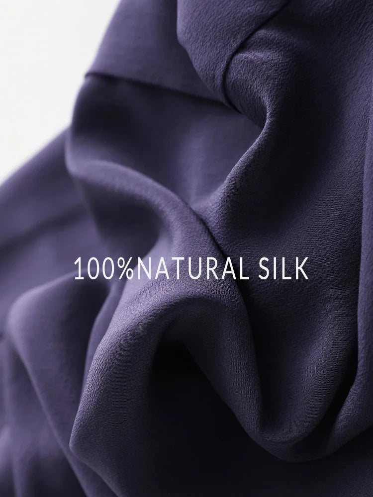 Women Wide Leg Pants 100%Real Silk Solid Elastic Waisted Ankle-length  Office Spring Autumn Chic Trousers Black