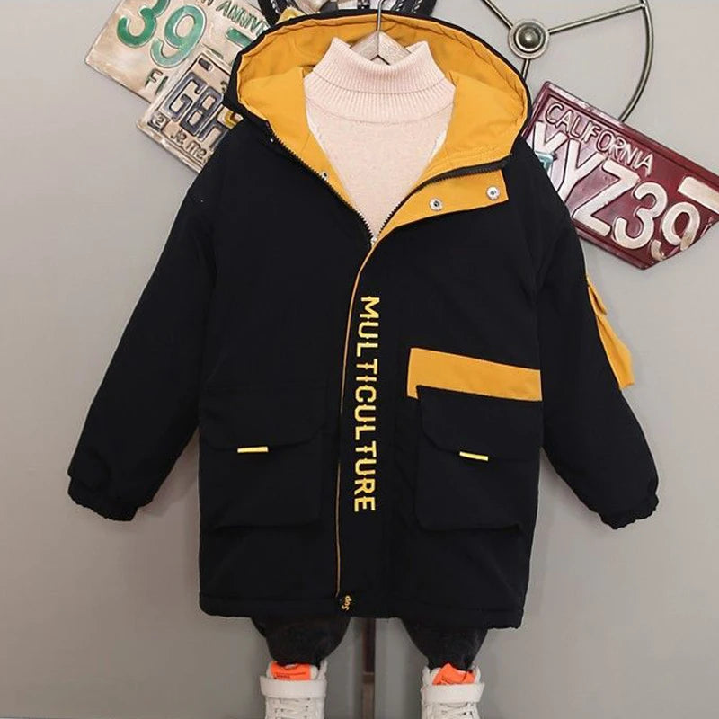 Boys Winter Down Jackets For Kids Clothes Thicken Cotton Coats Long Sleeve Outerwear Children Clothes