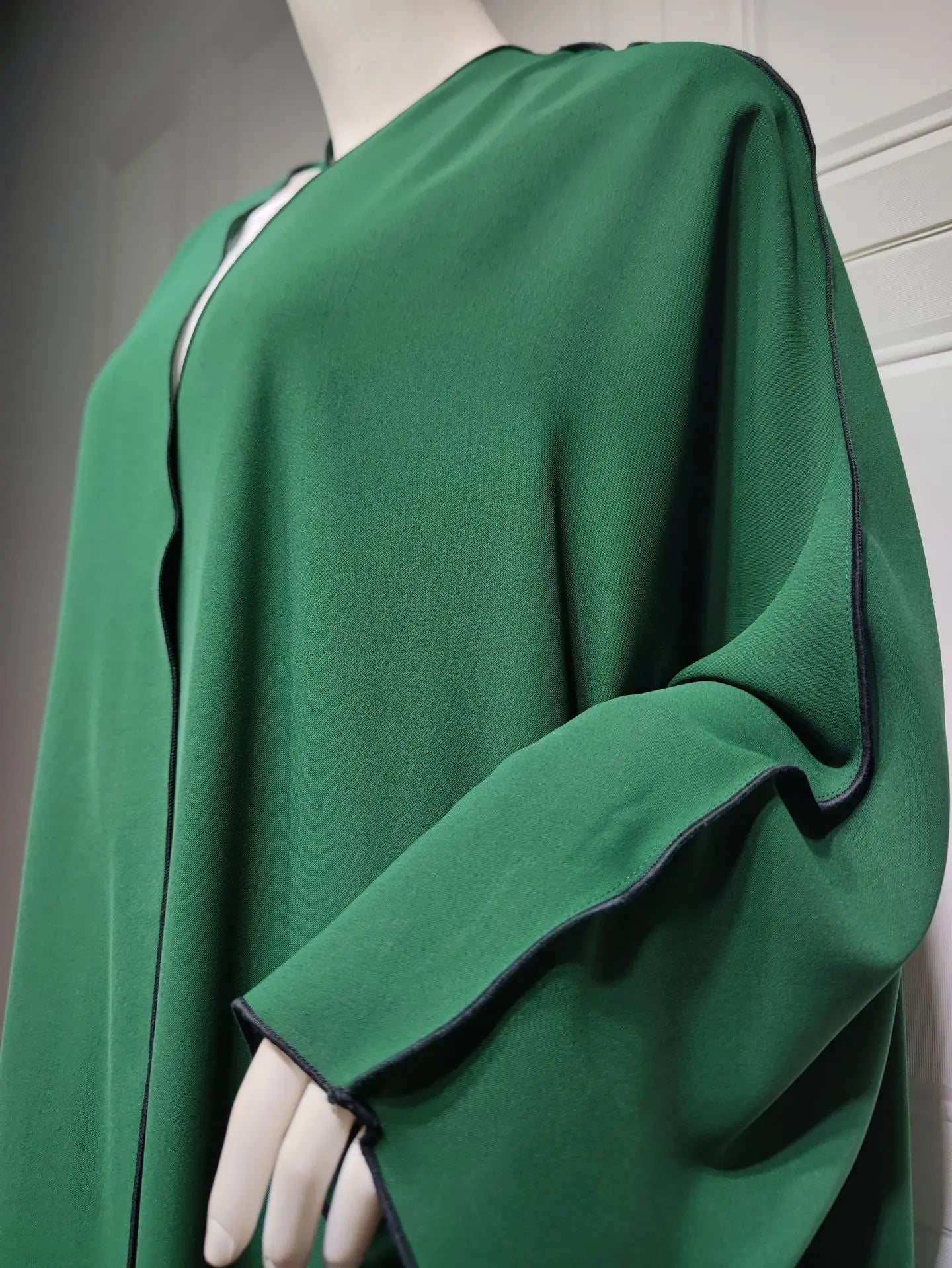 Open Front Long Sleeve Abaya Dress, Elegant Contrast Trim Maxi Length Dress, Women's Clothing