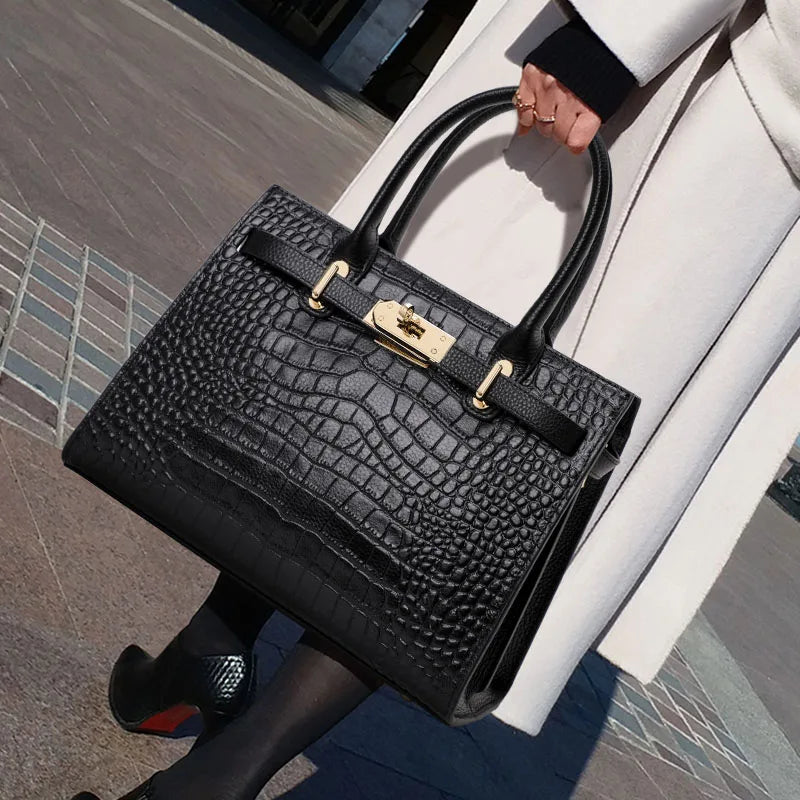 Women's Handbag Crocodile Pattern Square High end Feeling Silk Scarf Cowhide Bag