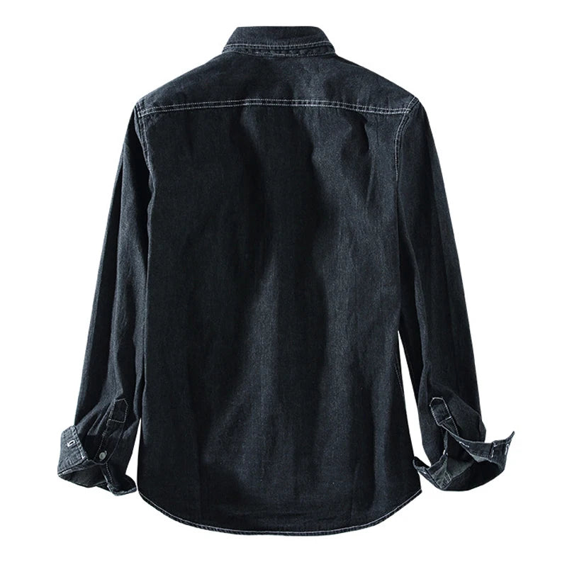 New Men's Casual Denim Shirt Fashion Casual Cotton Slim Fit Cowboy Long Sleeve Shirt Male Brand Clothes